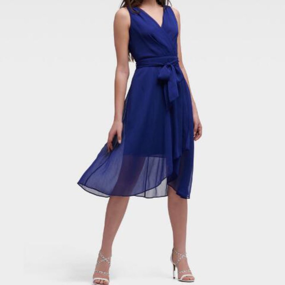 Dkny Blue V-neck Wrap Dress